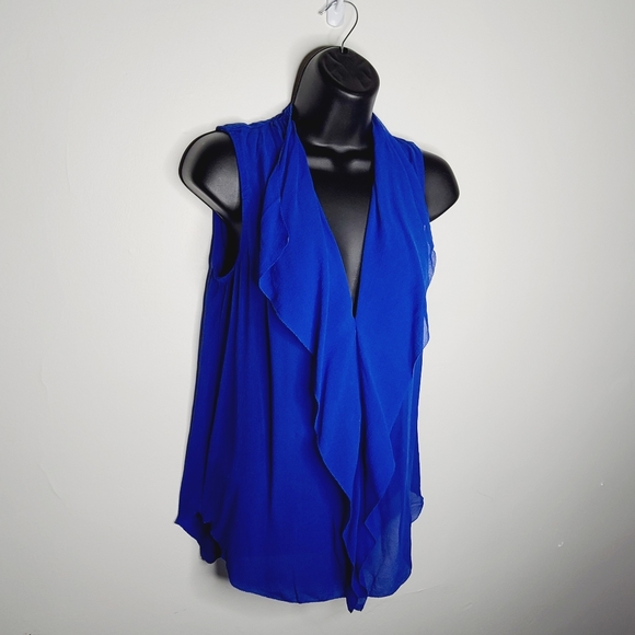 Babaton Deep V Ruffled Neck Sheer Silk Top - Picture 2 of 7